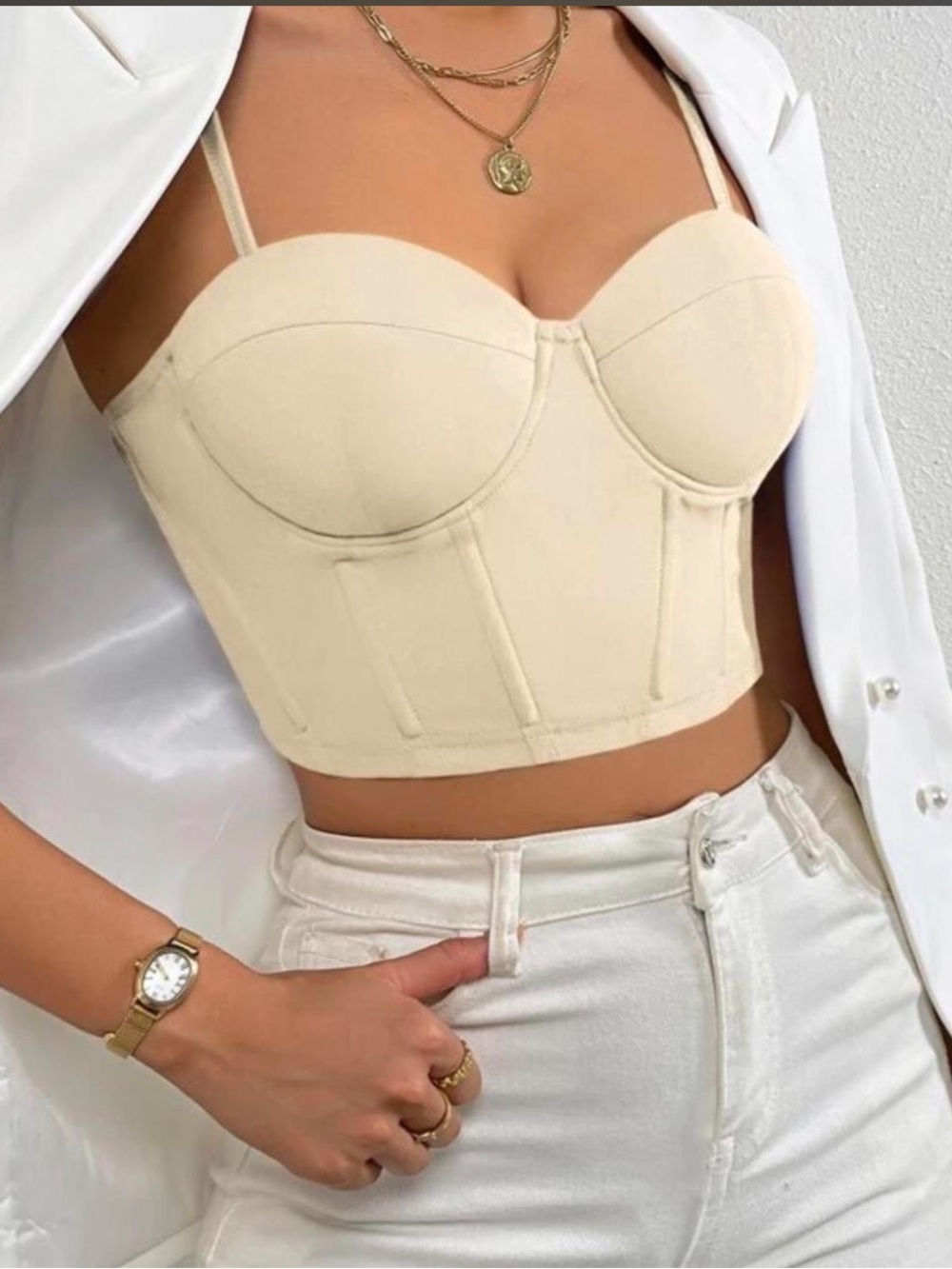 Cream Structured Bustier Crop Top
